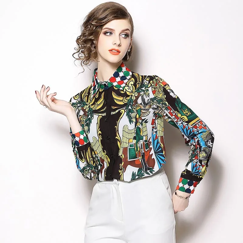 JKKFZY 2018 NEW Fashion Women Cartoon Print Slim Long Sleeves Autumn Shirt High Quality Female OL Office Top Runway Shirt JKKFZY 2018 NEW Fashion Women Cartoon Print Slim Long Sleeves Autumn Shirt High Quality Female OL Office Top Runway Shirt