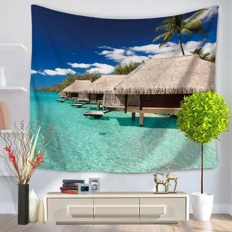 RUBIHOME Hanging Wall Tapestry 3D Design Sea Beach Coast Home Decor