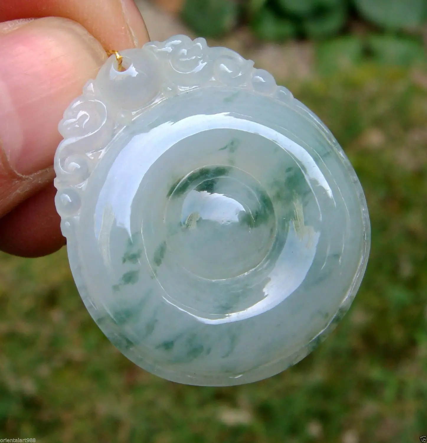 

Fine Translucent Floral Blue Natural Icy Jadeite Jade Pendant PixiuGrade A