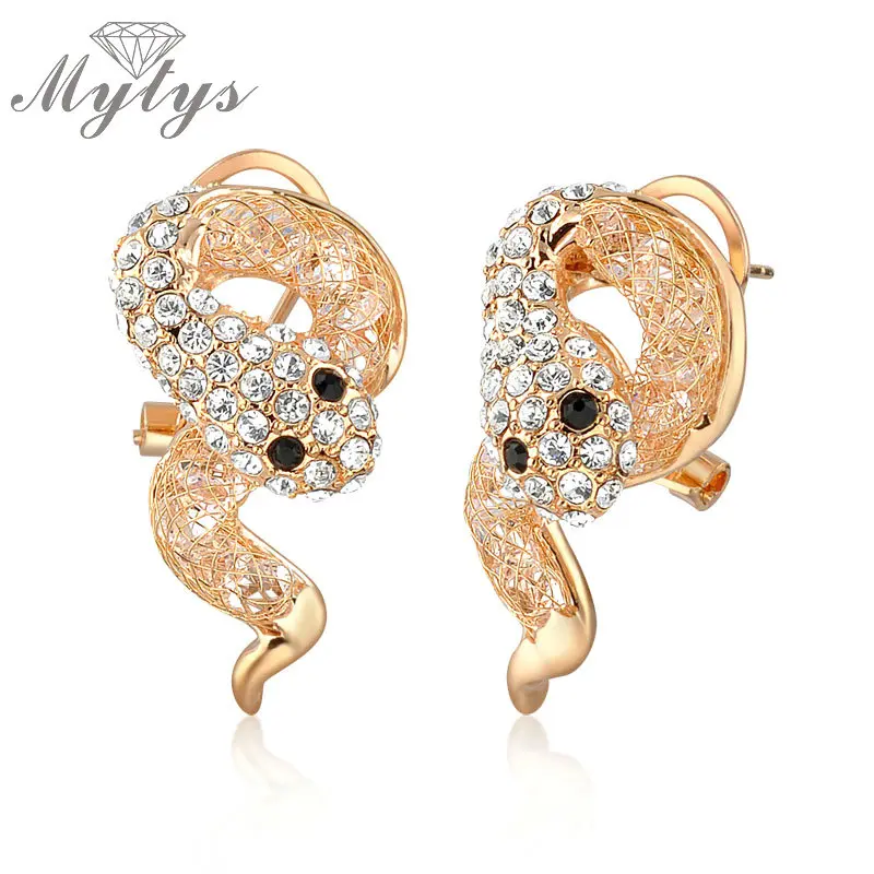 

Mytys Gold Mesh Net Snake Animal Earrings Gold Mesh Crystal Inside Jewelry CE107