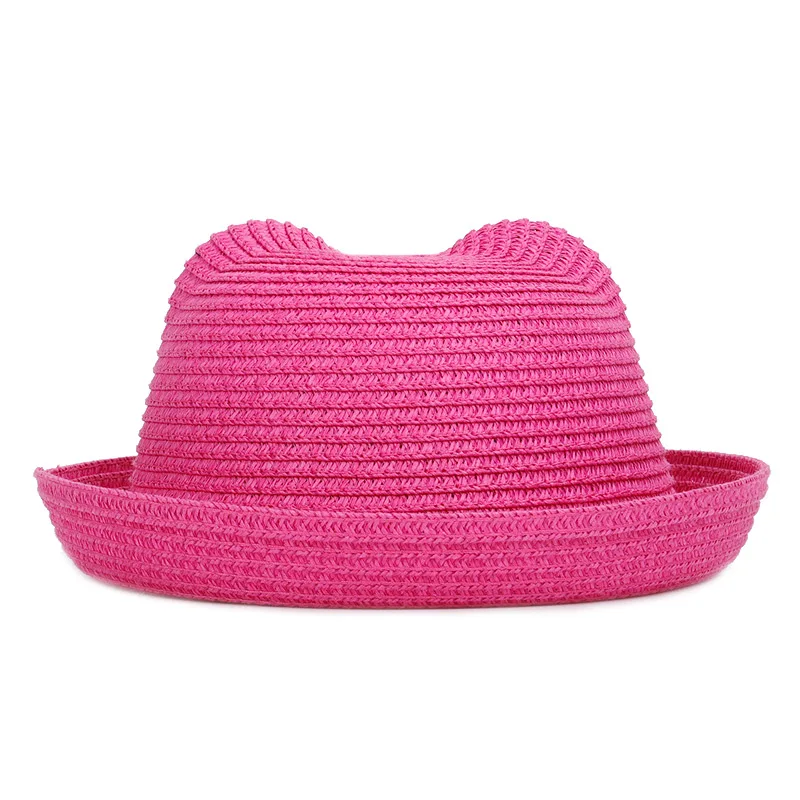 Симпатичные Уши влажные соломенные шляпы для мальчиков и девочек универсальные регулируемые высококачественные уличные тени летние панамки casquette уличная капот - Цвет: Rose