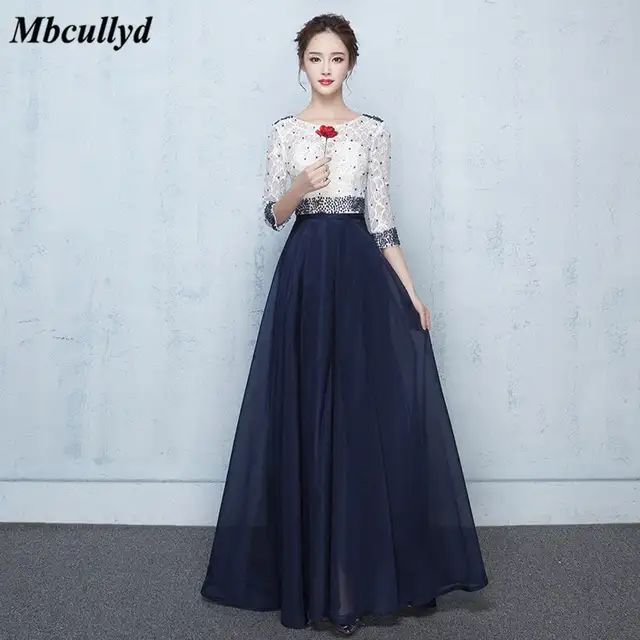 Online Shop Mbcullyd Navy Blue Bridesmaid Dresses 2018 With 3 4