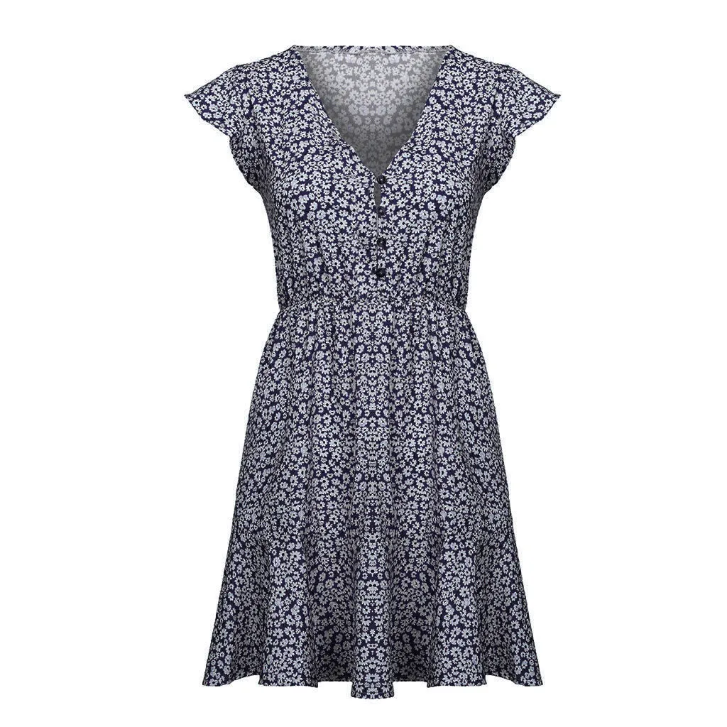 Женское платье летнее Бохо цветочное вечернее пляжное платье Короткое мини-платье, сарафан Z4