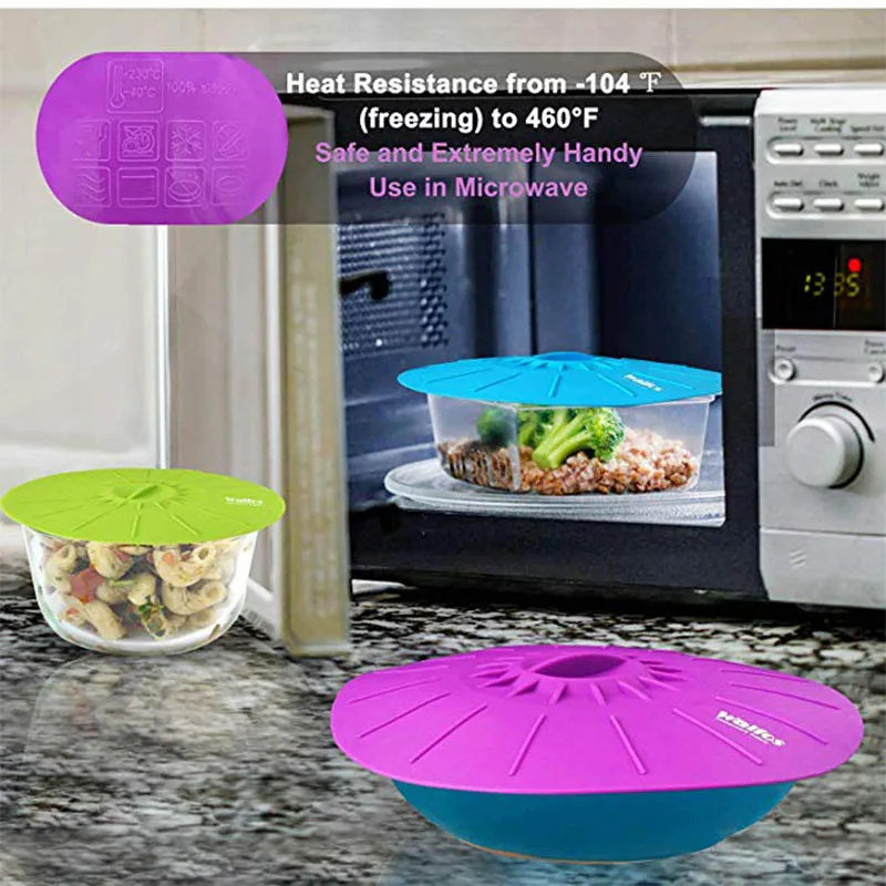 WALFOS Set of Silicone Microwave Bowl Cover Cooking Pot Pan Lid