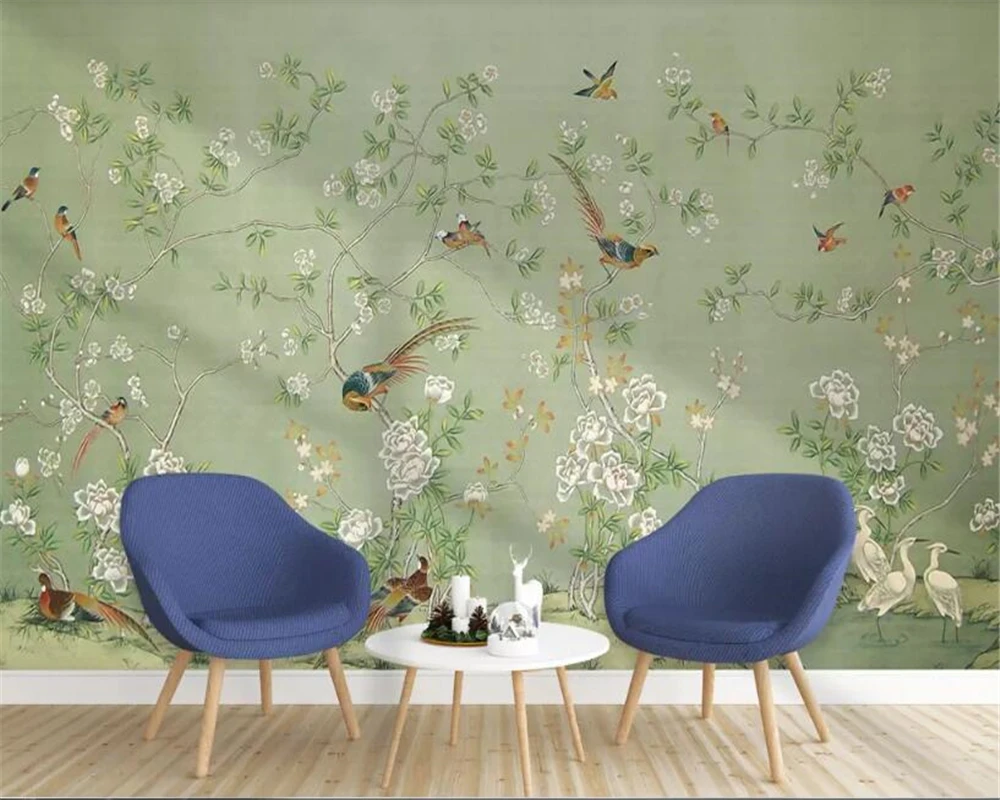 Beibehang壁紙 3dchineseスタイル塗装ペンと花ノスタルジックな牧歌的な装飾壁画壁の壁紙 壁紙 Aliexpress