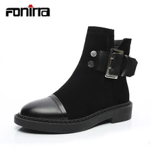 

FONIRRA Flock Buckle Women Ankle Boots Autumn Winter Casual Shoes Botas Mujer Warm Plush Black Gothic Platform Martin Boots 033