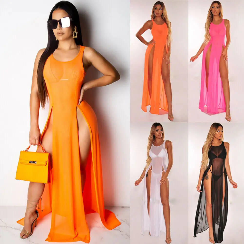 

New Style Women Cover-Ups Mesh Beach Bathing Suit Cardigan Bikini Swimwear Cover Up Long Solid Split Cover-Ups Fashion Hot 2019