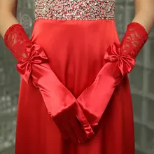 Кружевные женские перчатки со стразами для танцев, Длинные красные перчатки, модные перчатки для вечеринки