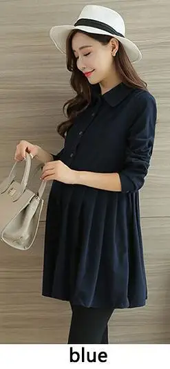 3 Color Formal Office Maternity Dresses for Women Autumn Spring Lapel Corduroy Pregnancy Clothes for Pregnant Women - Цвет: blue