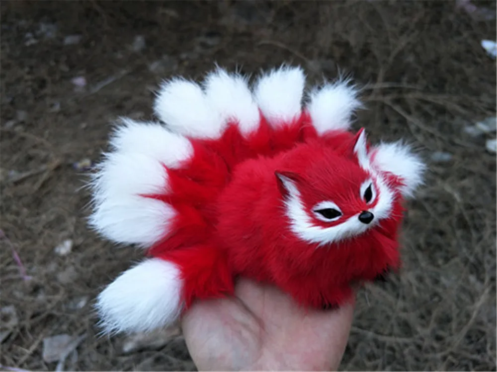 Fancytrader Lovely Nine-tails Fox Plush Toys Mini Realistic Red Brown Fox Animals Doll Decoration Props 10x7cm1