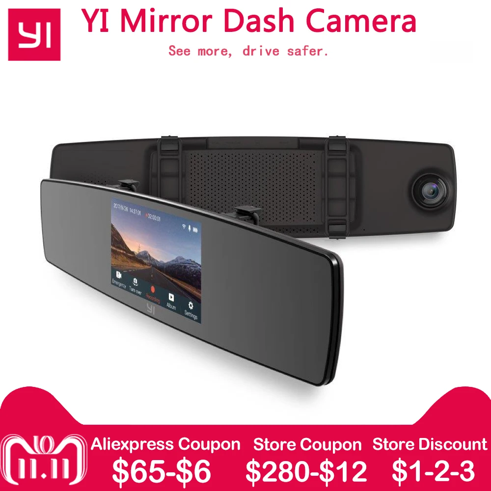 

YI Mirror Dash Camera Dual Core Front & Rear View Built-in ISP Car DVR Recorder Touch Screen HD G Sensor Night Vision Car Camera