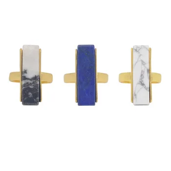 2016 trendy fashionable Howlite hoard of gold copper gem ring natural stone exquisite jewelry for women Gift for drop ship