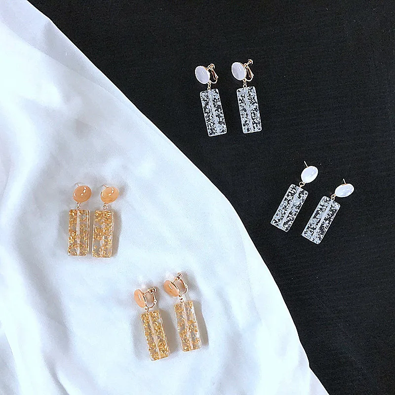 

Sweet Cute Design Gold Silver Glitter Resin Drop Earring Gold Foil Transparent Acrylic Earrings Geometric Rectangl Women Jewelry