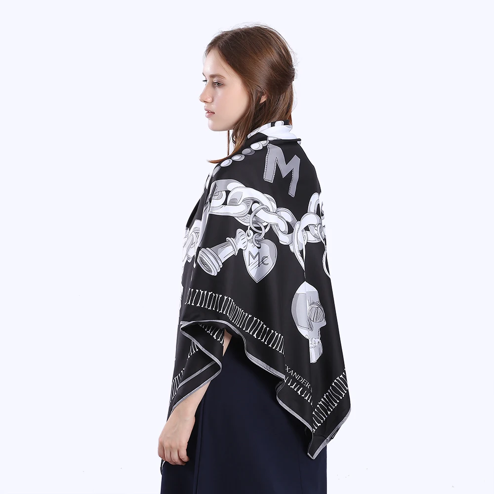POBING саржевый Шелковый квадратный шарф для женщин Роскошные испанские цепи череп печати шарфы и палантины бренд хиджаб платок бандана большой шейный платок
