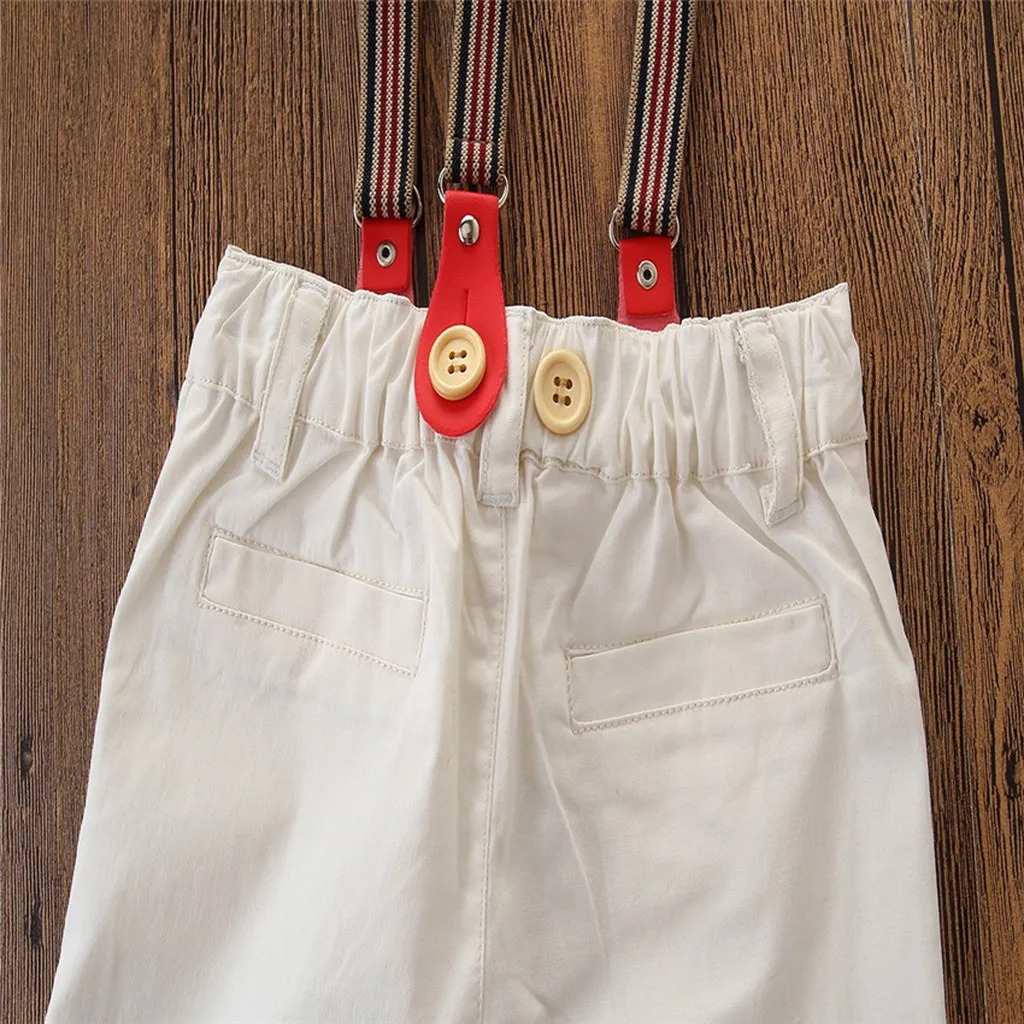 Summer Kids Boys Clothes Genlemen Suit Bow Plaid Shirt+Suspender Pants Party Genlemen Outfits Clothes 2 3 4 5 6 Years
