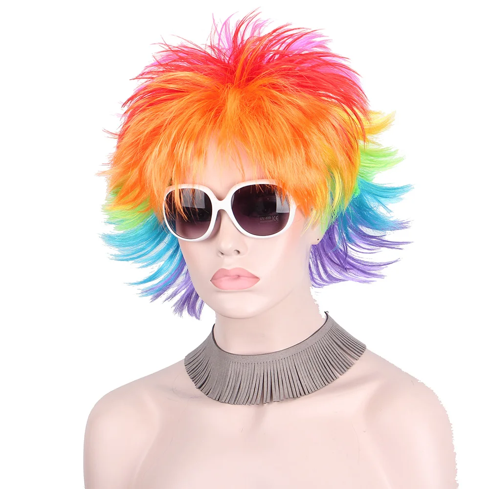

Rainbow Colorful Big Fans Party Wigs for Women Men Kids Colorful Football Hair Afro Clown Cosplay Wig Red Green Purple Blue
