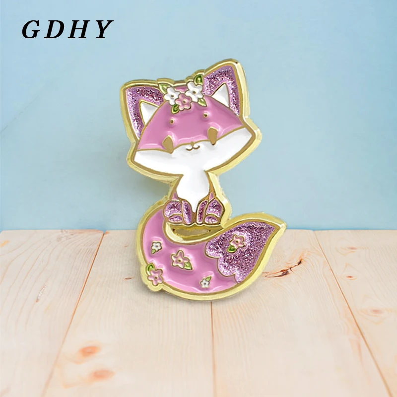 

GDHY Cute Pink Fox Hard Enamel pin Badge Fox Animal Brooch Twinkle Badge For kids friend Hat Backpack Fox Spille Jewelry Broche