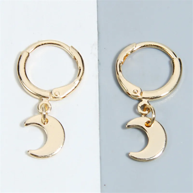 

Dayoff European Moon Crescent Hoop Earrrings Punk Round Cute Circle Earring Women Jewelry Small Circle Long Loop Earrings E600
