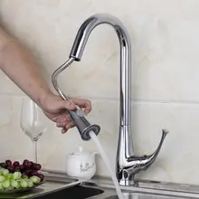 8527/877 Роскошный полированный Chrome на бортике одной ручкой Pull Out Спрей Кухня раковина кран