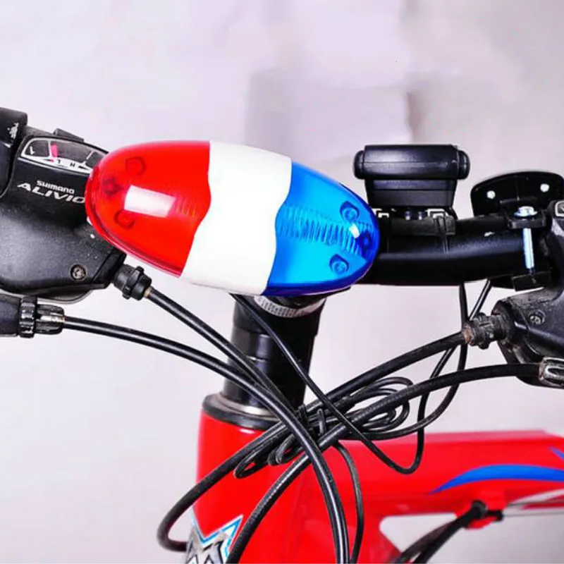 

Bike Bicycle Cycling 4 Sounds 6 LED Police Car Siren Electric Light Horn Bell