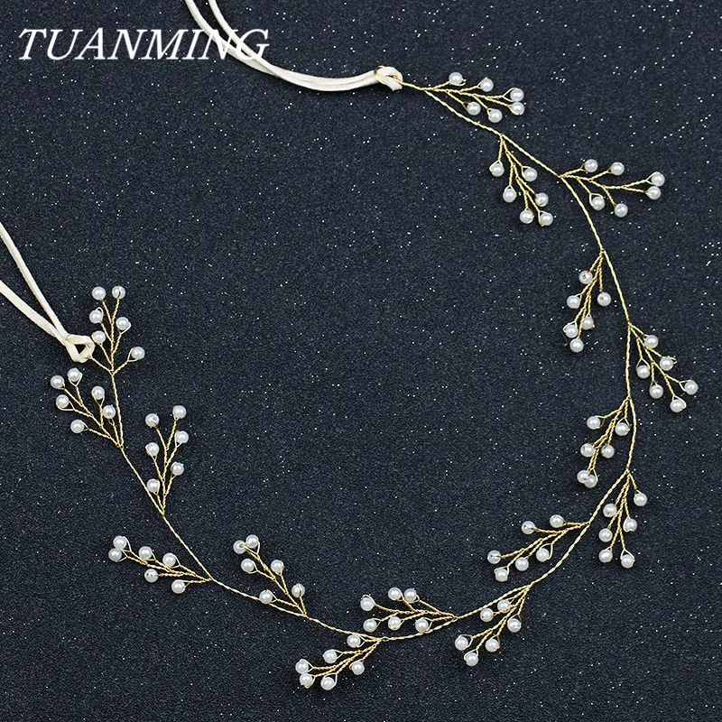 Summer Thin Gold Headband Girl Pearl Bride Headband Head Bandage