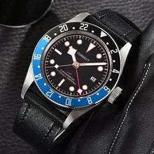 Corgeut Роскошные Лучшие брендовые автоматические часы мужские GMT сапфир военные спортивные мужские часы для плавания модные кожаные механические наручные часы
