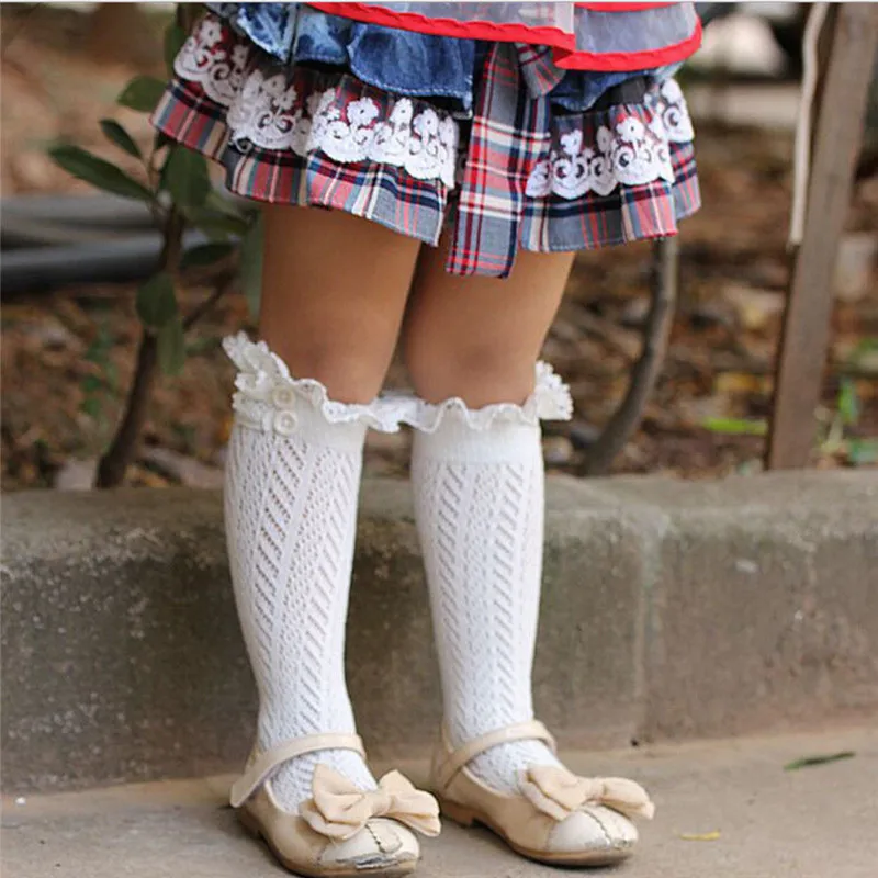New Kids Socks Toddlers Girls Ruffles Lace Knee High Long Soft Cotton Lace baby Socks Kids