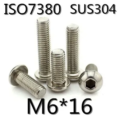 

50pcs/lot ISO7380 M6*16 Stainless Steel A2 Half Round Hexagon Socket Button Head Screws