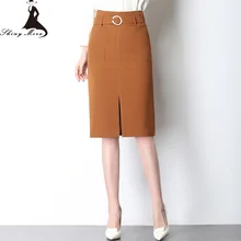 SHINYMORA OL прямые юбки для женщин с высокой талией СПЛИТ Элегантные до колена однотонные юбки тонкие юбки рабочая одежда с карманом