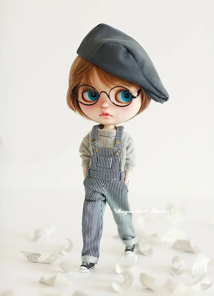

[MG514] 2019 New Fress Shipping Blythe Doll Clothes # Demin Stripe Overall for Neoblythe Azone doll clothes making for wholesale