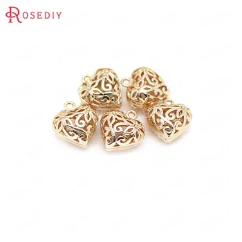 

10PCS 10X11.5MM 24K Champagne Gold Color Plated Brass Hollow Hearts Charms Pendants High Quality Diy Jewelry Accessories