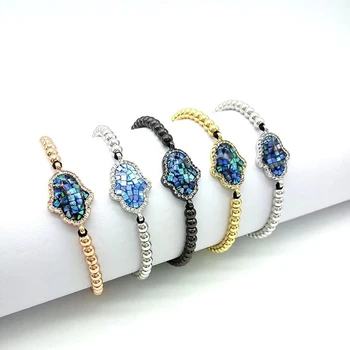 

10pcs Wholesale natural Abalone shell hamsa hand bead bracelet fatima hand shell bracelet