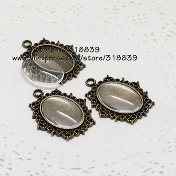 

Antique Bronze Metal Zinc Alloy Trendy Filigree Lace Oval Cabochon Settings + Clear Glass Cabochons 6set/lot 18*25mm 7283a