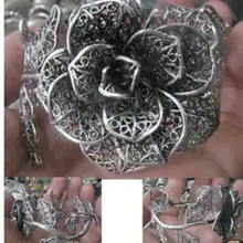 Старой Племенной Мяо Серебряный цветок розы Ювелирные Изделия Манжеты браслет(C0322