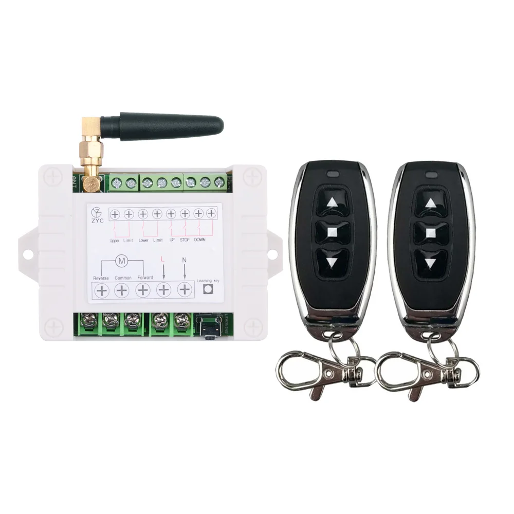 

220V 10A 2CH Motor Remote Control Switch Motor Forwards Reverse Up Down Stop Door Window Curtain Wireless TX RX Limited Switch