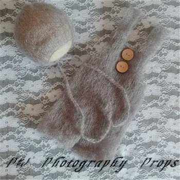 

Baby Crochet Mohair Hat and Romper Grey Knitted Baby Boy Outfit Photography Prop Newborn Photo Hat Crochet Baby Suit Shower Gift
