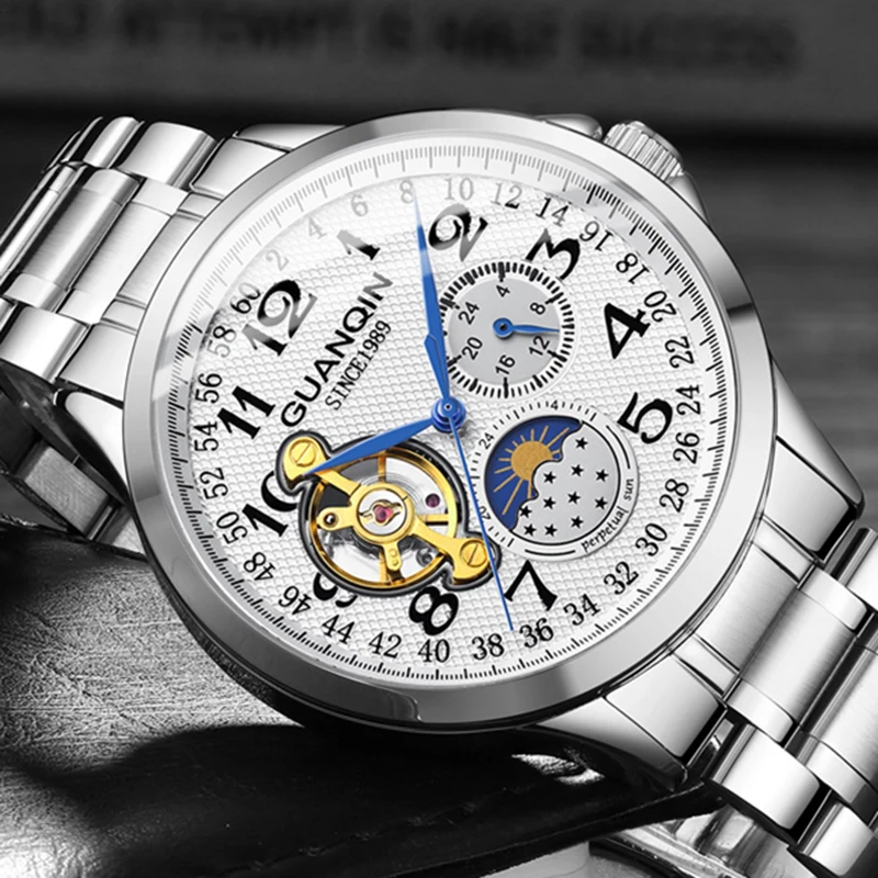 Najtaniej GUANQIN Sport automatyczny zegarek mężczyźni zegarki luksusowe zegar mężczyźni mężczyzna zegarek szkieletowy z tourbillonem wodoodporny mechaniczny zegarek relogio masculino