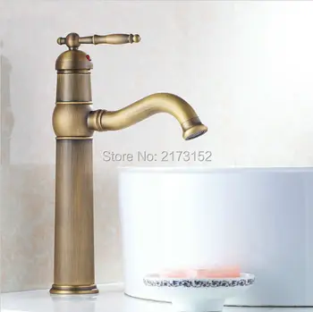 

Free Shipping Tall Antique Brass Bathroom Faucet Single Handle Single Hole Long Mouth Swivel Brass Basin Sink Mixer Tap A-046