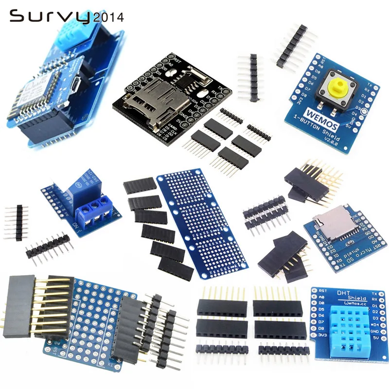

ESP8266 for WeMos D1 Mini Pro WiFi Development NodeMcu Lua Button Motor Driver Micro SD/TF Proto Board Dual Base DIY Kit