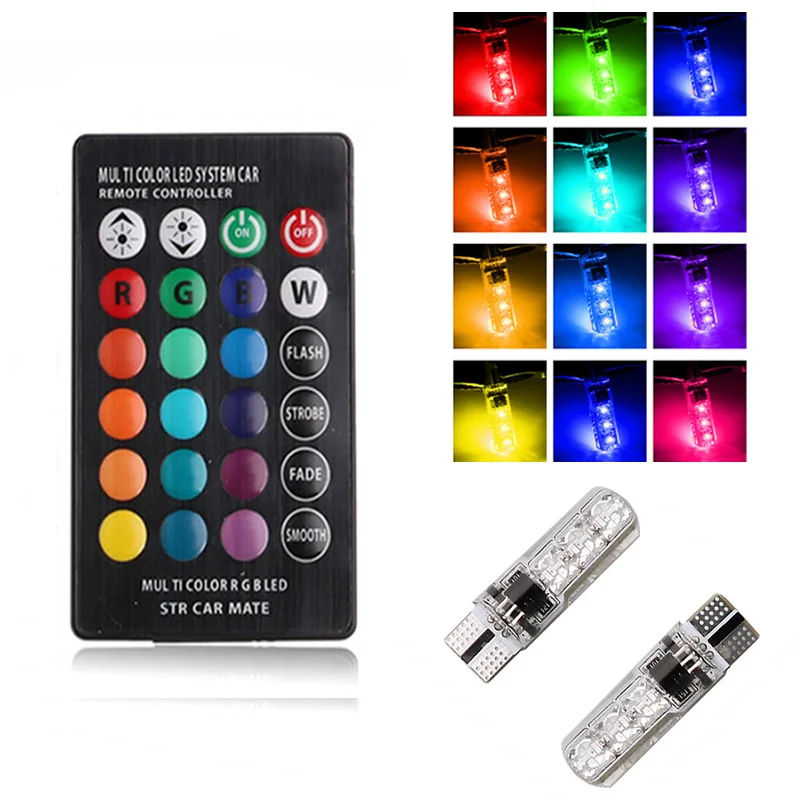 Универсасветодиодный автомобильный RGB-светодиод 2 шт. 12 В T10 RGB светодиодный