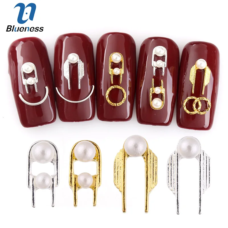 

Blueness 10pcs/pack 3D Nail Art Decorations Gold Alloy Diy Glitter White Pearl Charm Rhinestones For Nail Art Tools