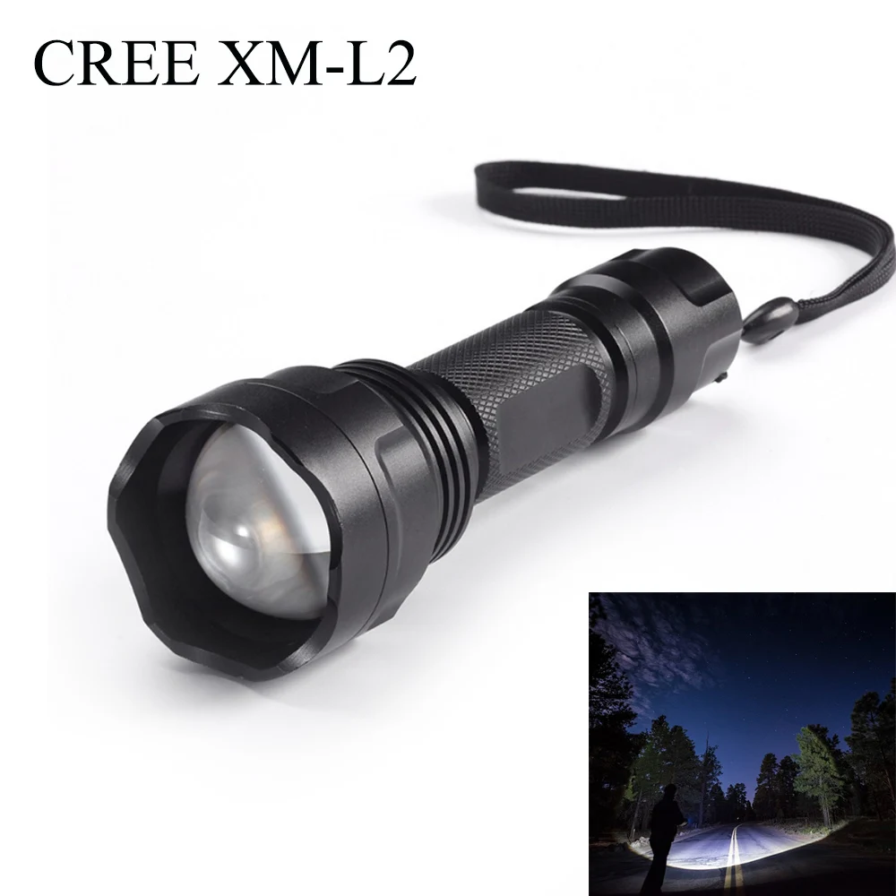 

1000 lumens XM L2 super bright flashlight 18650 5 mode outdoor hunting zoom torch high power lighting LED tactical flashlight