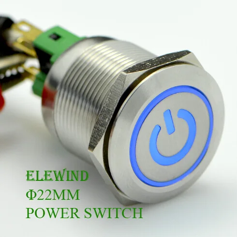

ELEWIND 22mm stainless steel illuminated power symbol push button switch(PM221F-11ET/B/12V/S)