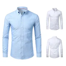 HuLooXuJi мужские деловые Повседневные Удобные американские размеры: Solid хлопок с длинным рукавом однотонные оксфордские рубашки высокого качества рубашки