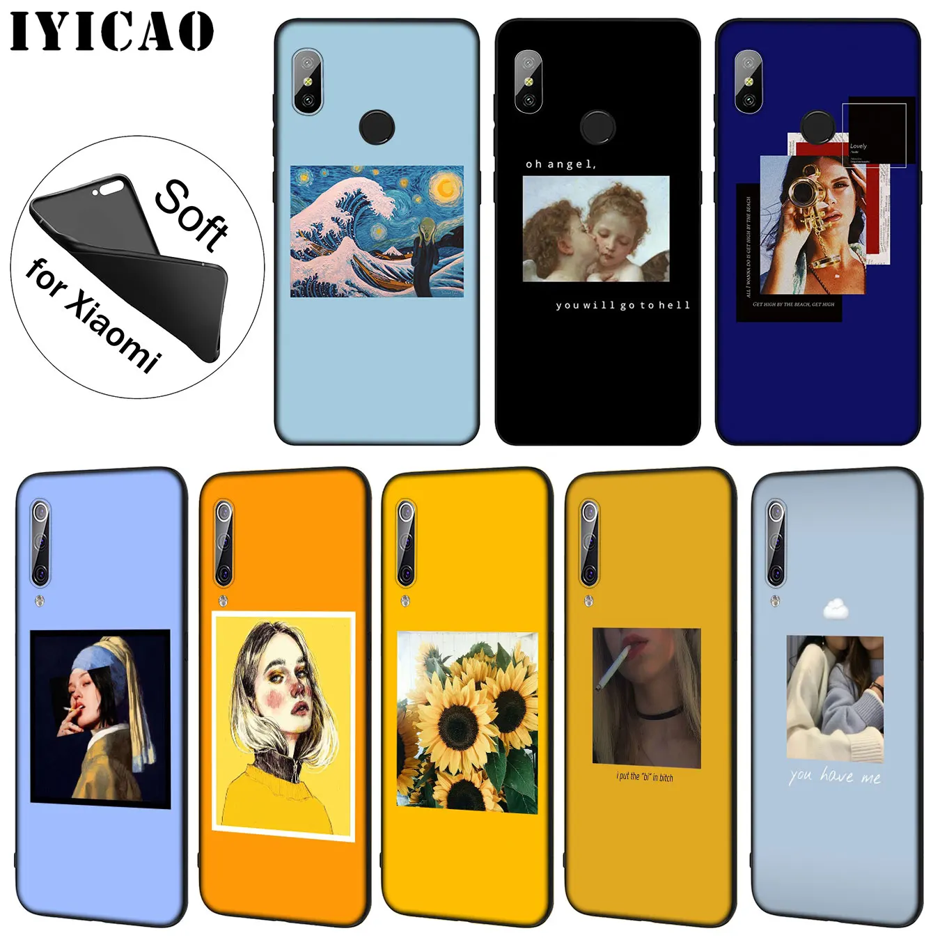 

IYICAO Great art aesthetic van Gogh Mona Lisa art Soft Case for Xiaomi Mi 9 SE 9T CC9 CC9E 8 A3 Pro A1 A2 Lite f1 MAX 3