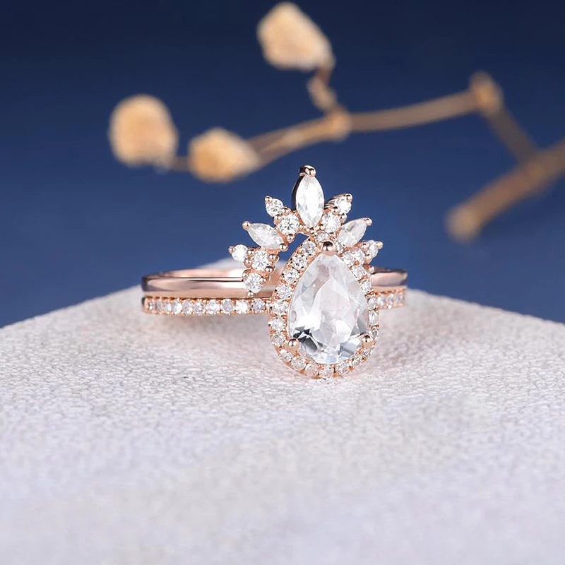 Грушевидное обручальное кольцо Set18K розовое золото набор 1.5ct Moissanite кластер обручальное кольцо для женщин юбилей 2 шт