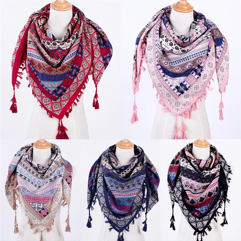 1PCS Woman Scarf Fashion Square Scarves Tassel Printed Women Wraps