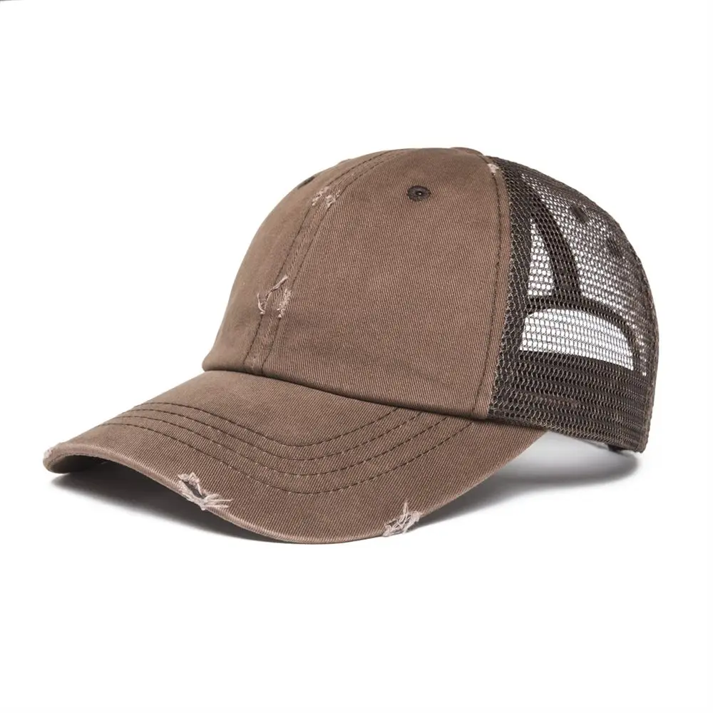 VOBOOM Brown Mesh Net Baseball Cap Men Women Dsitressed Washed Cotton