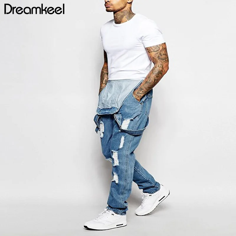 

Men Slim Casual Jeans Overalls Pants Homme Jeans 2019 Men Denim Overalls One Piece Full Length Ripped Jeans Jumpsuit W