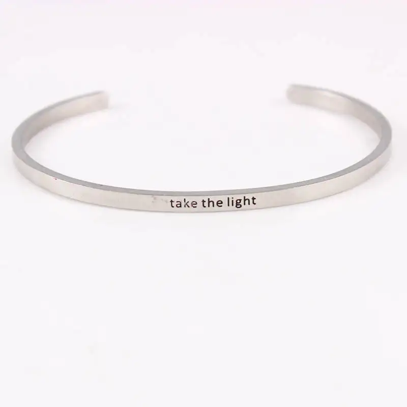 

TAKE THE LIGHT stainless engrave positive inspirational quote cuff bracelet mantra bangle for women jewelry